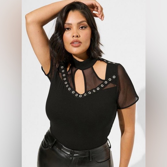 Torrid Black Mesh Eyelet Bodysuit - Picture 1 of 5